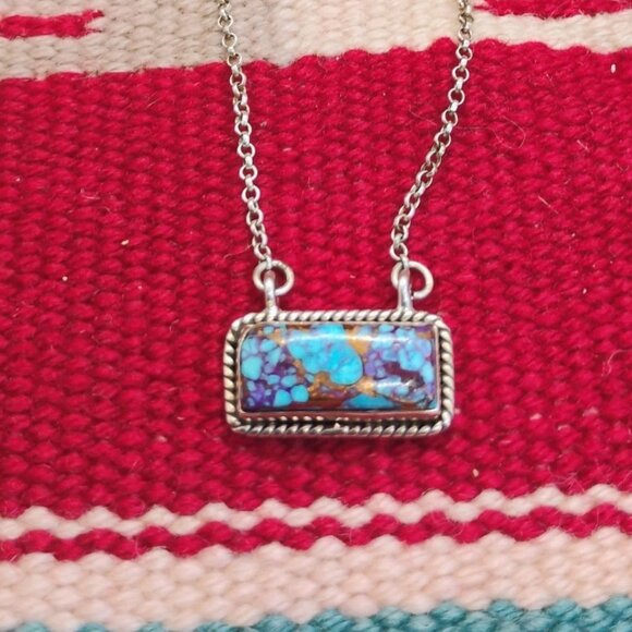 Southwest Purple Mojave Turquoise Sterling Silver Bar Pendant Necklace - Picture 1 of 8